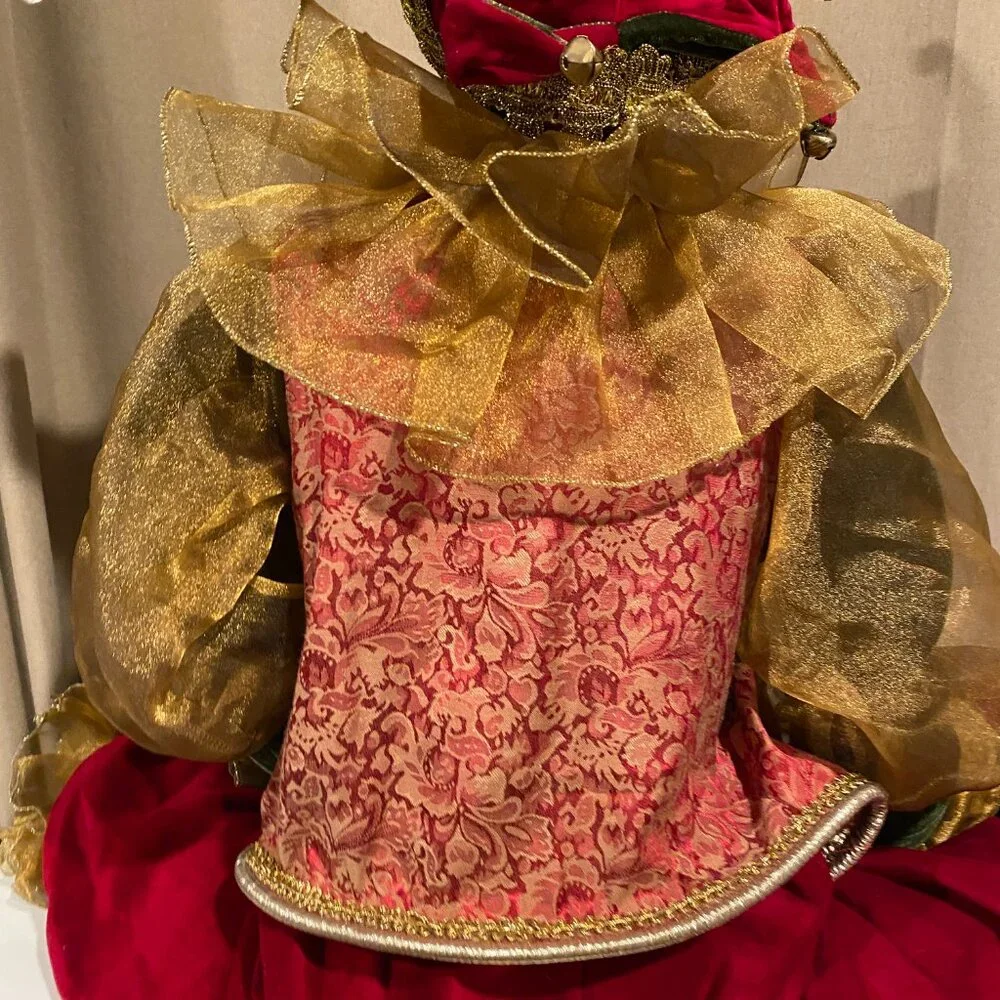 Vintage Life-Size‎ Christmas Elf Jester – 4ft Velvet Decor with Bells